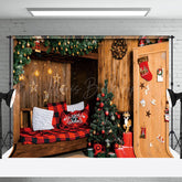 Lofaris Warm Wooden Room Festive Christmas Vibe Backdrop